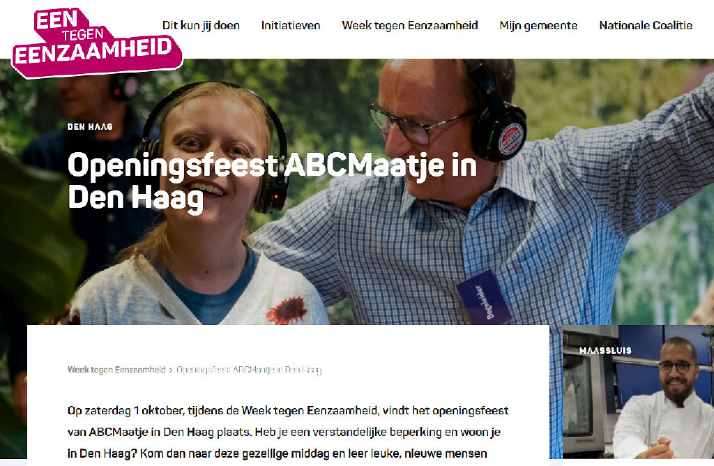 ABCMaatje ondersteunt het programma Een tegen eenzaamheid van het Ministerie van VWS.