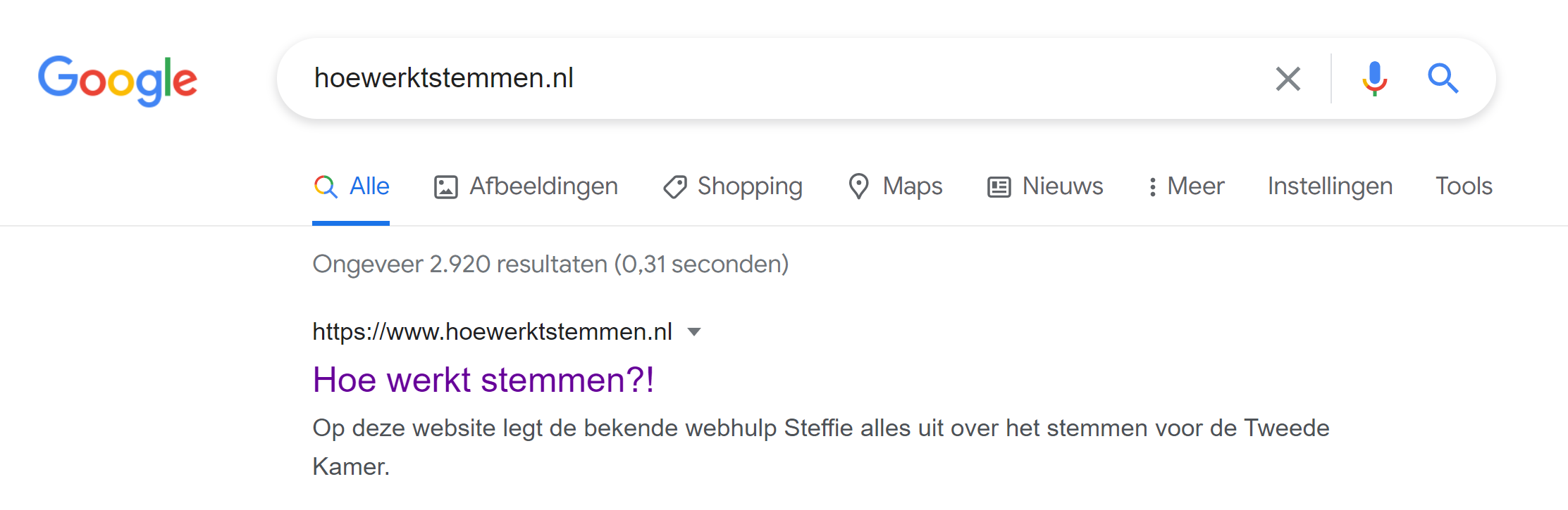 Hoewerktstemmen.nl staat op meer dan 2000 websites en urls vermeld in Google.
